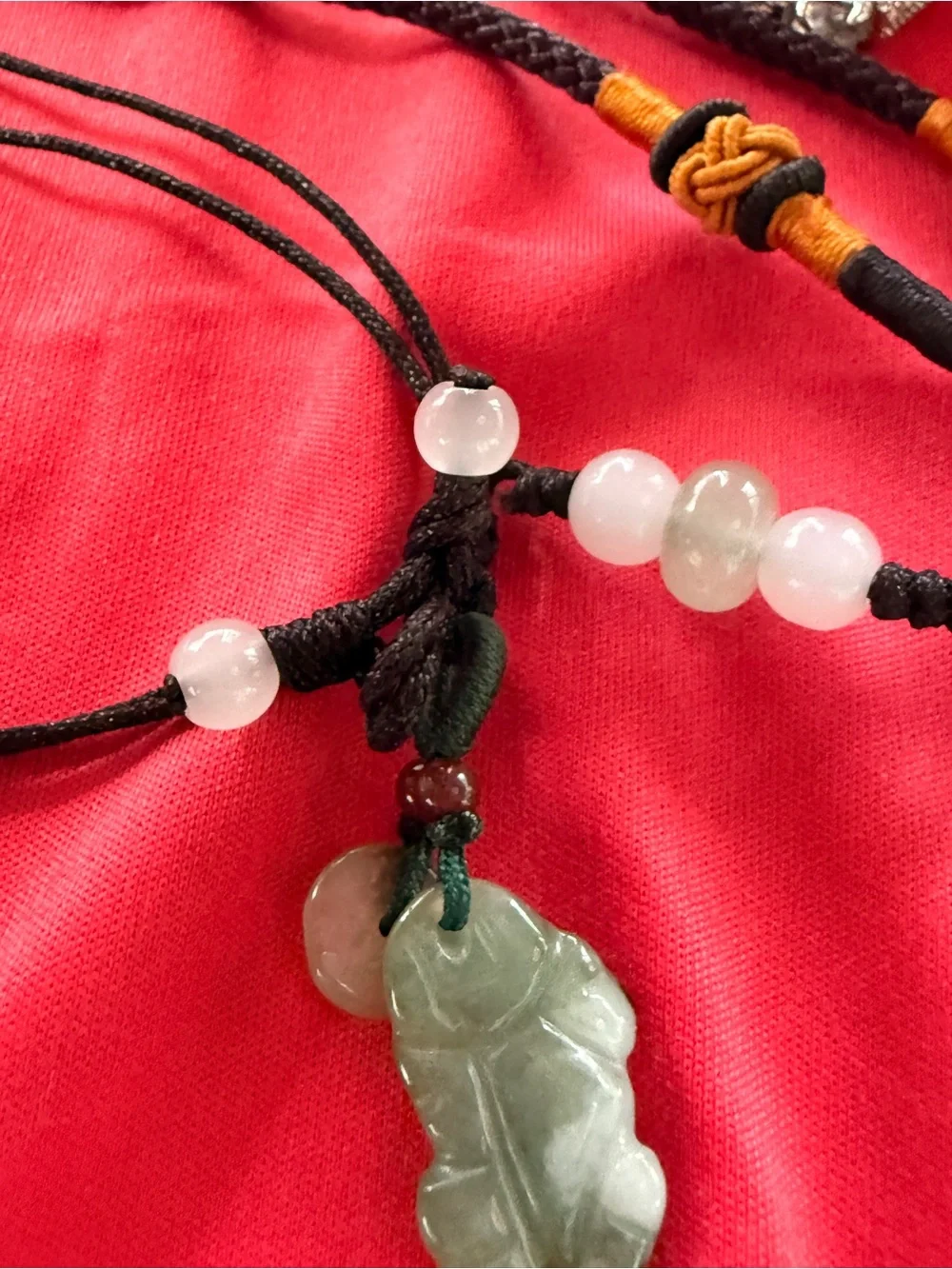 Hand-Carved Icy Jade Pendant Necklace in Green and Cream
